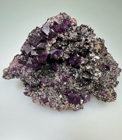 Fluorite and Sphalerite with Quartz, Hill-Ledford Mine, Ozark-Mahoning Company, Cave-in-Rock District, Southern Illinois, Mined c. 1960s, ex. Ron Roberts Collection BPD-9, Medium Cabinet 15 x 9 x 7.5 cm, $350. Online 1/6.
