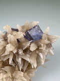 Calcite and Fluorite, Rosiclare Level, Minerva No. 1 Mine, Ozark-Mahoning Company, Cave-in-Rock District, Southern Illinois, Mined Aug. 1991, ex. William Mickols Collection, Small Cabinet, 3.5 x 6.0 x 10.0 cm, $125. Online 3/2.