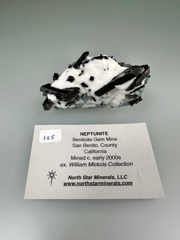 Neptunite, Benitoite Gem Mine, San Benito County, California, Mined c. early 2000s, ex. William Mickols Collection, Miniature, 2.3 x 3.0 x 6.0 cm, $125. Online 3/2.