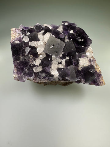 QUARTZ ON FLUORITE, Sub-Rosiclare Level, Shipp & Covert Mine, Lead Hill, Cave-in-Rock Subdistrict, Collected ca. mid-2000s, ex. Ryan Smith Collection, Small Cabinet 4.5 x 8.5 x 11 cm, $450. Online July 8.