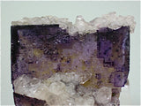 Calcite on Fluorite, Rosiclare Level, Main Orebody, Denton Mine, Ozark-Mahoning Mining Company, Harris Creek District, S. Illinois, Pillar-robbing March 1994, Kalaskie Collection #42-18, Miniature 4.7 x 5.2 x 5.5 cm, $350. Online 1/14