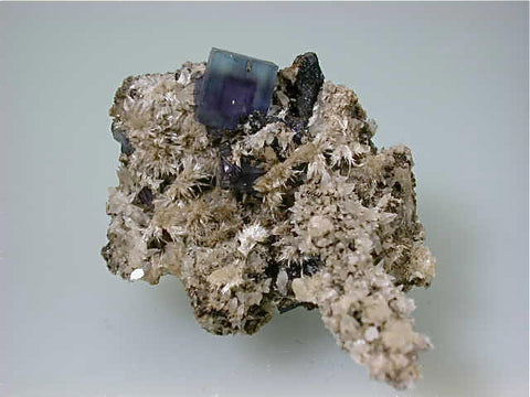 Fluorite and Strontianite, Rosiclare Level, Minerva #1 Mine, Ozark-Mahoning Company, Cave-in-Rock District, Southern Illinois, Mined c. 1995, Small Cabinet 4.5 x 6.0 x 9.0 cm, $75.  Online 11/2. SOLD.