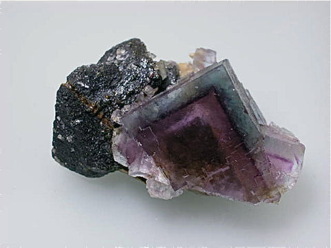 Fluorite and Sphalerite, Rosiclare Level Minerva #1 Mine, Ozark-Mahoning Company, Cave-in-Rock District, Southern Illinois, Mined ca. 1993, Koster Collection #00061, Miniature 4.5 x 5.0 x 7.0 cm, $250. Online 03/07. SOLD.