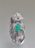Emerald in Calcite, Muzo, Columbia, Collected circa 2005, Kalaskie Collection #1191, Miniature 1.5 x 2.5 x 4.5 cm, $450.00. Online 6/12.