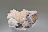 Calcite on Fluorite and Barite, Rosiclare Level Minerva #1 Mine, Ozark-Mahoning Company, Cave-in-Rock District, Southern Illinois, Mined 1992, Kalaskie Collection #42-203, Miniature 3.5 x 6.0 x 8.0 cm, $300. Online 11/3