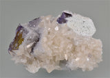 Calcite on Fluorite and Barite, Rosiclare Level Minerva #1 Mine, Ozark-Mahoning Company, Cave-in-Rock District, Southern Illinois, Mined 1992, Kalaskie Collection #42-203, Miniature 3.5 x 6.0 x 8.0 cm, $300. Online 11/3