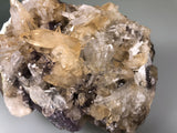 Calcite and Celestite on Fluorite, Sub-Rosiclare Level attr., Minerva #1 Mine, Ozark-Mahoning Company, Cave-in-Rock District, Southern Illinois, Mined c. 1993, Ron Roberts Collection CE-16, Small Cabinet, 5.5 x 7.5 x 10.5 cm, $125.  Online September 14.