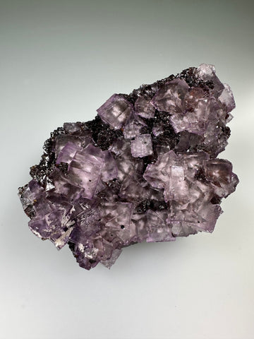 Fluorite on Sphalerite, Rosiclare Level, Minerva No. 1 Mine, Ozark-Mahoning Co., Cave-in-Rock District, Southern Illinois, Mined c. 1992-1993, ex. Sam and Ann Koster Collection #00352, Small Cabinet 5.5 x 7.0 x 10.5 cm, $500.  Online Dec. 19