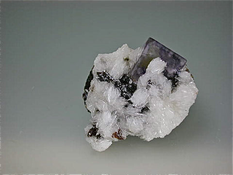 Fluorite and Barite on Sphalerite, Rosiclare Level, Minerva #1 Mine, Ozark-Mahoning Company, Cave-in-Rock District, Southern Illinois Miniature 3 x 4 x 4.5 cm $125. Online July 10.   SOLD.
