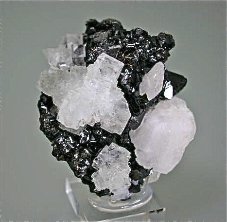 Fluorite and Calcite on Sphalerite, 1st Sovietskiy Mine, Dal'negorsk, Primorskiy Kray, Russia, Mined 2013, Miniature 3.5 x 3.5 x 4.5 cm, $80. Online 3/4/15. SOLD.