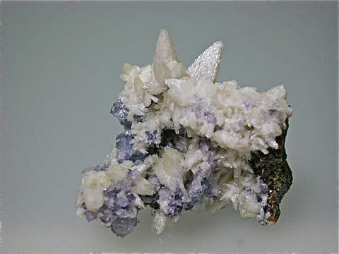 Calcite and Fluorite on Sphalerite, Cave-in-Rock District, attr: Bethel Level, Southern Illinois, Mined c. 1960s, Dr. Perry & Anne Bynum Collection, Miniature 3.0 x 5.0 x 6.5 cm, $20.  Online 7/27 SOLD