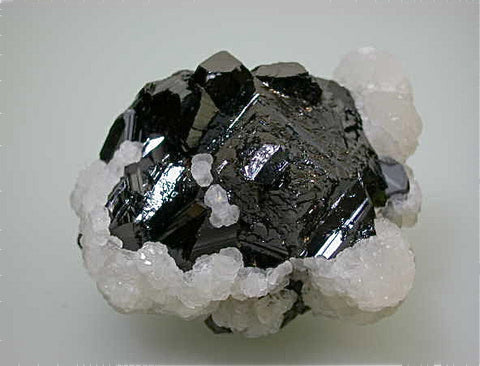 Calcite on Sphalerite, Trepca Complex near Mitrovica, Kosovska Municipality, Kosovo, Mined 2014, Small Cabinet 4.5 X 5.0 X 6.5 cm, $250.  Online 8/19 SOLD