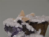 Fluorite with Barite and Calcite, Sub-Rosiclare Level Minerva #1 Mine, Ozark-Mahoning Company, Cave-in-Rock District, Southern Illinois, Mined 1994, Kalaskie Collection #42-229, Small Cabinet 5.0 x 6.5 x 7.5 cm, $450.  Online 8/25.