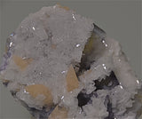 Fluorite with Barite and Calcite, Sub-Rosiclare Level Minerva #1 Mine, Ozark-Mahoning Company, Cave-in-Rock District, Southern Illinois, Mined 1994, Kalaskie Collection #42-229, Small Cabinet 5.0 x 6.5 x 7.5 cm, $450.  Online 8/25.