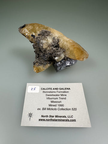 Calcite and Galena, Bonneterre Formation, Sweetwater Mine, Viburnum Trend, Missouri, Mined 1990, ex. William Mickols Collection 520, Small Cabinet, 4.5 x 6.0 x 8.5 cm, $75. Online 3/2.
