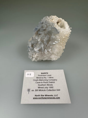 Barite, Rosiclare Level, Minerva No. 1 Mine, Ozark-Mahoning Company, Cave-in-Rock District, Southern Illinois, Mined July 1992, ex. William Mickols Collection 544, Small Cabinet, 6.0 x 6.0 x 6.0 cm, $125. Online 3/2.
