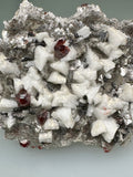 Spessertine and Albite on Muscovite, Tongbei, Fujian Province, China, Mined c. early 2000s, ex. WIlliam Mickols Collection WEM591, Small Cabinet, 1.3 x 6 x 8 cm, $450. Online Oct. 9.