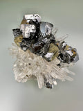 Sphalerite and Galena on Quartz with Chalcopyrite, Deveti Septemvri Mine, Madan District, Bulgaria, Mined 1997, ex. WIlliam Mickols Collection WEM619, Small Cabinet, 3 x 7 x 7.5 cm, $200. Online Oct. 9.