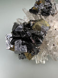 Sphalerite and Galena on Quartz with Chalcopyrite, Deveti Septemvri Mine, Madan District, Bulgaria, Mined 1997, ex. WIlliam Mickols Collection WEM619, Small Cabinet, 3 x 7 x 7.5 cm, $200. Online Oct. 9.