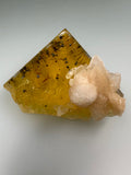 Calcite on Fluortie with Chalcopyrite Inclusions, Bethel Level, Annabel Lee Mine, Ozark-Mahoning Company, Harris Creek District, Southern Illinois, ex. Dave Mowery Collection, Miniature 2.5 x 4 x 5 cm, $250. Online Oct. 9.