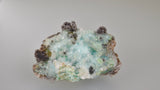 Calcite on Chrysocolla, Zacatecas, Mexico, Mined c. late 1970's, Ron Roberts Collection MX-14, Miniature 3.5 x 4.0 x 7.0 cm, $45.  Online  9/5.