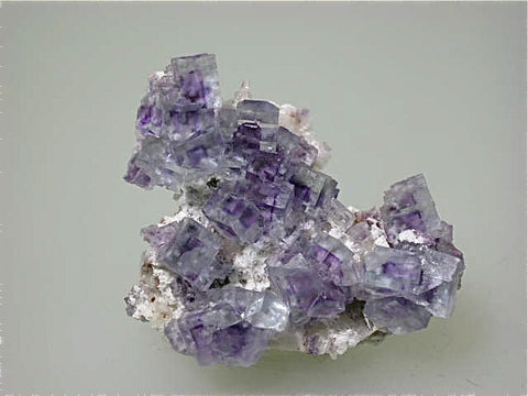 Barite on Fluorite, Rosiclare Level Minerva #1 Mine, Ozark-Mahoning Company, Cave-in-Rock District, Southern Illinois, Mined ca. 1992-1993, Koster Collection #00192, Miniature 2.0 x 3.7 x 4.5 cm, $85. Online 03/04.  SOLD.