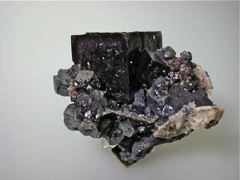 Fluorite and Galena with Quartz and Sphalerite, Hill-Ledford Mine, Ozark-Mahoning Company, Cave-in-Rock District, Southern Illinois, Mined ca. early 1960's, Noll Collection #1578, Medium Cabinet 8.0 x 10.0 x 11.0 cm, $125.  Online 3/18.  SOLD.
