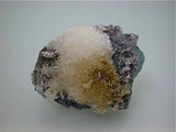 Strontianite on Fluorite, Rosiclare Level Minerva #1 Mine, Ozark-Mahoning Company, Cave-in-Rock District, Southern Illinois, Mined c. 1990, Noll Collection #4016, Miniature 4.0 x 6.0 x 7.0 cm, $250.  Online 3/18.  SOLD.