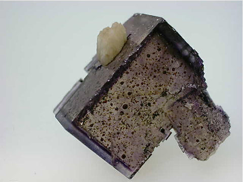 Calcite on Fluorite with Mobile Fluid Inclusions, Rosiclare Level Cross-Cut Ore Body, Minerva #1 Mine, Ozark-Mahoning Company, Cave-in-Rock District, Southern Illinois, Mined c. 1992, Tolonen Collection, Miniature 2.3 x 2.8 x 3.5 cm, $350. SOLD