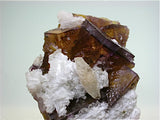 Fluorite with Calcite and Strontianite, Rosiclare Level Minerva#1 Mine, Ozark-Mahoning Company attr., Cave-in-Rock District, Southern Illinois, Mined ca. early 1990s, Noll Collection #CN5055, Small Cabinet 5.0 x 6.5 x 10.5 cm, $200. Online 7/19. SOLD.