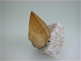Calcite on Fluorite, Rosiclare Level, Main Orebody Denton Mine, Ozark-Mahoning Company, Harris Creek District, Southern Illinois, Mined 1983, Miniature 2.5 x 2.8 x 4.0 cm, $200.  Online 9/2. SOLD