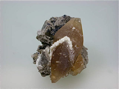 Barite on Calcite, Sub-Rosiclare Level Annabel Lee Mine, Ozark-Mahoning Company, Harris Creek District, Southern Illinois, Mined c. 1988, Tolonen Collection, Miniature 3.0 x 3.5 x 5.0 cm, $45.  Online 3/18. SOLD
