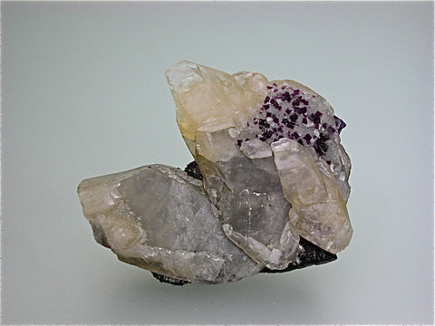 Fluorite and Calcite, Hill-Ledford Mine attr. Sub-Rosiclare Level, Ozark-Mahoning Company, Cave-in-Rock District, Southern Illinois, Mined ca. 1958-early 1960s, Fowler Collection, Small Cabinet 4.0 x 9.0 x 9.0 cm, $25. Online 7/19 SOLD.