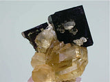 Calcite on Fluorite, Sub-Rosiclare Level, Bahama Pod, Denton Mine, Ozark-Mahoning Company, Harris Creek District, Southern Illinois, Mined March 1992, Kalaskie Collection #42-194, Miniature 3.3 x 3.5 x 4.0 cm, $250.  Online 11/8