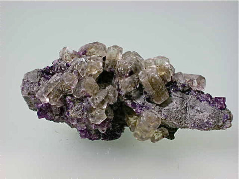 Calcite with Fluorite, Rosiclare Level Victory Mine, Spar Mountain Area, Cave-in-Rock District, Southern Illinois, Collected c. early 1960s, Dr. Perry & Anne Bynum Collection, Miniature 2.5 x 3.0 x 6.7 cm, $75. Online 11/10 SOLD