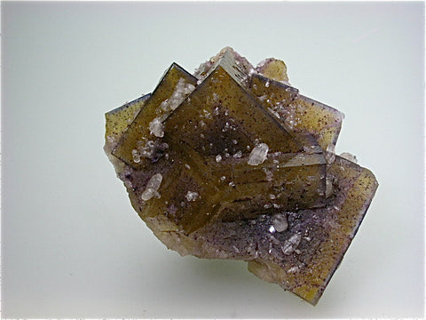 Calcite on Fluorite, Bethel Level, M. F. Oxford Mine #7 attr., Ozark-Mahoning Company, Cave-in-Rock District Southern Illinois, Mined ca. 1970s, Fowler Collection, Small Cabinet 6.0 x 8.0 x 10.0 cm, $350. Online 07/11. SOLD.