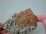 Scheelite on Muscovite, Ping Wu Mine, Xue Bao Ding, Sichuan, China, Mined ca. 1998, Kalaskie Collection #346, Small Cabinet 6.0 x 7.0 x 9.5 cm, $1500. Online 1/12.