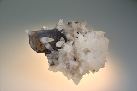 Calcite on Fluorite, Bethel Level attr. A.L. Davis #4 Mine, Ozark-Mahoning Company, Cave-in-Rock District, Southern Illinois, Mined circa 1960s, Wayne Fowler Collection, Small Cabinet 6.0 x 9.0 x 12.0 cm, $350.  Online 7/25