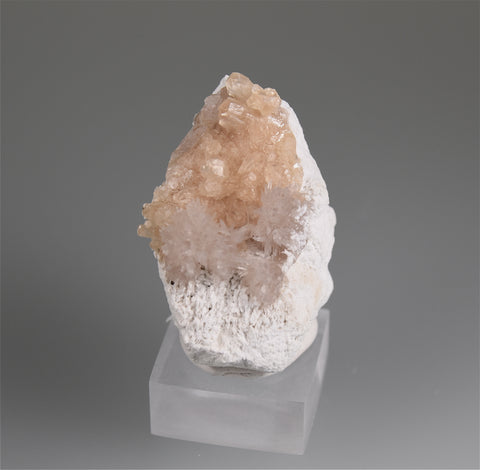 SOLD Strontianite and Calcite on Fluorite, attr. Rosiclare Level Minerva #1 Mine, Minerva Oil Company, Cave-in-Rock District, Southern Illinois, Mined c. 1960s,  Dr. H. Perry & Anne Bynum Collection, Miniature, 2.5 x 3.0 x 5.0 cm, $100.  Online 6/6.
