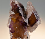 SOLD Calcite on Fluorite, Rosiclare Level, Crystal Mine, Cave-in-Rock District, Southern Illinois, Mined c. 1970's, Holzner Collection #628, Small Cabinet 5.0 x 6.5 x 7.2 cm, $200. Online 8/10.