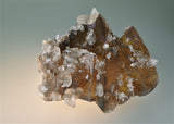 SOLD Calcite on Fluorite, Rosiclare Level, Minerva #1 Mine, Cave-in-Rock District, Southern Illinois, Mined c. 1993, Holzner Collection #593, Medium Cabinet  6.5 x 9.0 x 12.0 cm, $125. Online 8/10.