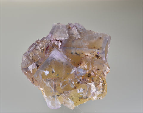 Fluorite with Barite and Chalcopyrite Inclusions, Rosiclare Level, Minerva #1 Mine, Cave-in-Rock District, Southern Illinois, Mined c. 1993, Holzner Collection #604, SmallCabinet  4.5 x 9.0 x 9.0 cm, $125. Online 8/12