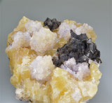 Fluorite and Sphalerite, Bethel Level, A.L. Davis #4, Ozark-Mahoning Company, Cave-in-Rock District, Southern Illinois, Mined c. 1960's, Warren Lathom Collection, Small Cabinet 4.5 x 7.5 x 12.0 cm, $250.  Online 3/20