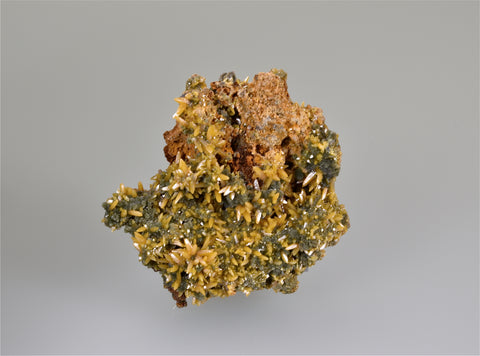SOLD Wulfenite on Mimetite, San Juan Poniente Vein, Level 6 Mina Ojuela, Mapimi, Durango, Mexico, Mined c. 2008, Kalaskie Collection #1110, Small Cabinet 3.0 x 3.0 x 8.0 cm, $200.  Online 10/5.