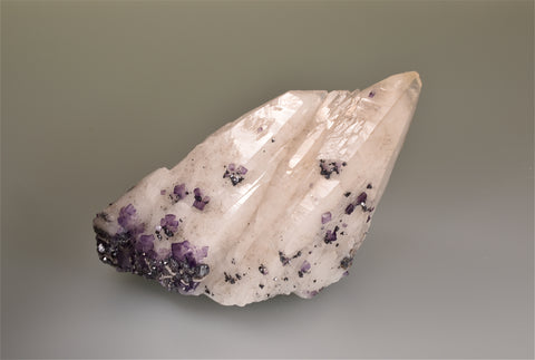SOLD Fluorite and Galena on Calcite, Gaskins Mine, attr. Minerva Oil Company, Cave-in-Rock District, Southern Illinois, Mined c. 1970s,  Dr. H. Perry & Anne Bynum Collection, Medium Cabinet 7.0 x 13.0 x 13.0 cm, $280.  Online 10/5.