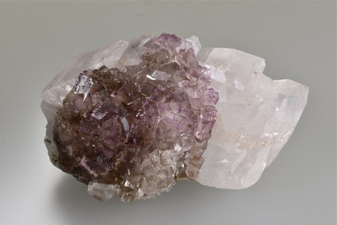 Fluorite on Calcite, Danville, Kentucky, Ron Roberts Collection #KY-13, Small Cabinet, 3.5 x 5.0 x 8.0 cm, $25. Online Jan. 17.