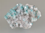 Dioptase and Calcite, Tsumeb Mine, Namibia, Mined circa late 1980's, Ron Roberts Collection #AF-13, Miniature, 2.0 x 4.0 x 6.0 cm, $45. Online Jan. 17.