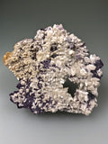 Fluorite with Calcite,  Bethel Level attr., Minerva #1 Mine attr., Minerva Oil Company attr., Cave-in-Rock District, Southern Illinois, Mined c. 1960's, Ron Roberts Collection CF-106, Miniature 1.0 x 5.5 x 5.5 cm, $35.  Online September 14.