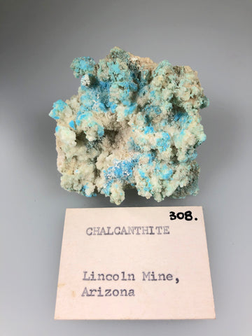 Chalcanthite, Abe Lincoln, Mine, Yavapai, Arizona, ex. Louis Lafayette Collection #308, Miniature 1.5 x 5.0 x 5.2 cm, $75. Online 10/16.