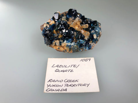 Lazulite and Quartz, Rapid Creek, Yukon Territory, Canada, ex. Louis Lafayette Collection #1089, Miniature 2.5 x 4.3 x 6.5 cm, $350. Online 10/26.